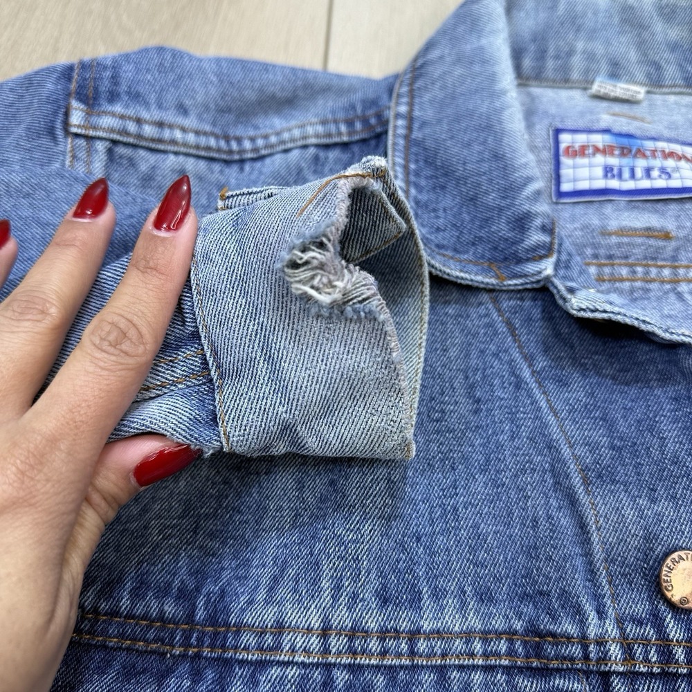 VTG Generation Blues GO‎ Denim Jacket Womens SM Trashed Blue Cotton Trucker 90s - Picture 6 of 13
